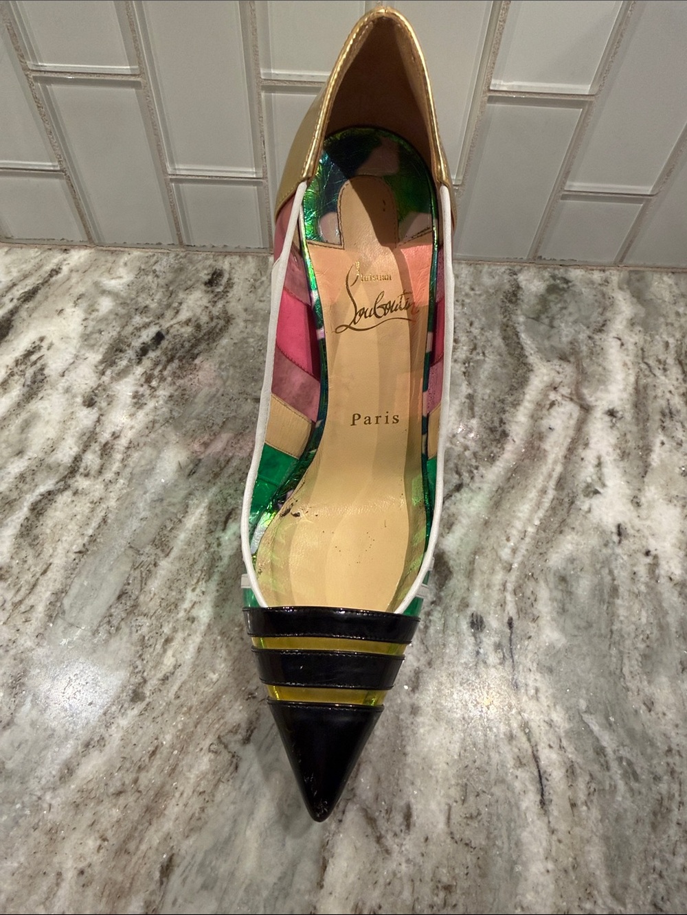 Christian Louboutin Multicolor Striped Pointed Toe Stilettos - Picture 12 of 14
